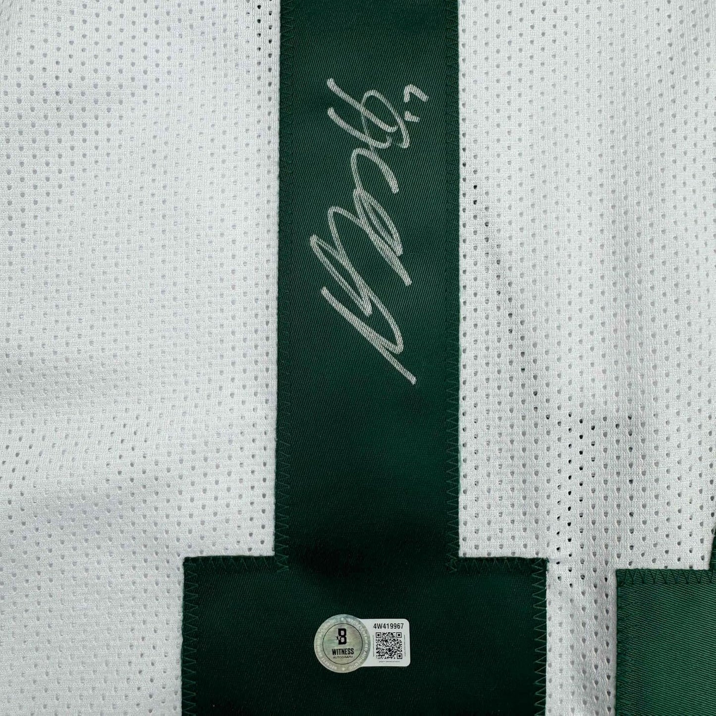 Framed Autographed/Signed Davante Adams 35x39 Green Bay White Football Jersey Beckett BAS COA