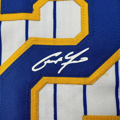 Framed Facsimile Autographed Christian Yelich 35x39 Milwaukee Pinstripe Reprint Laser Auto Baseball Jersey