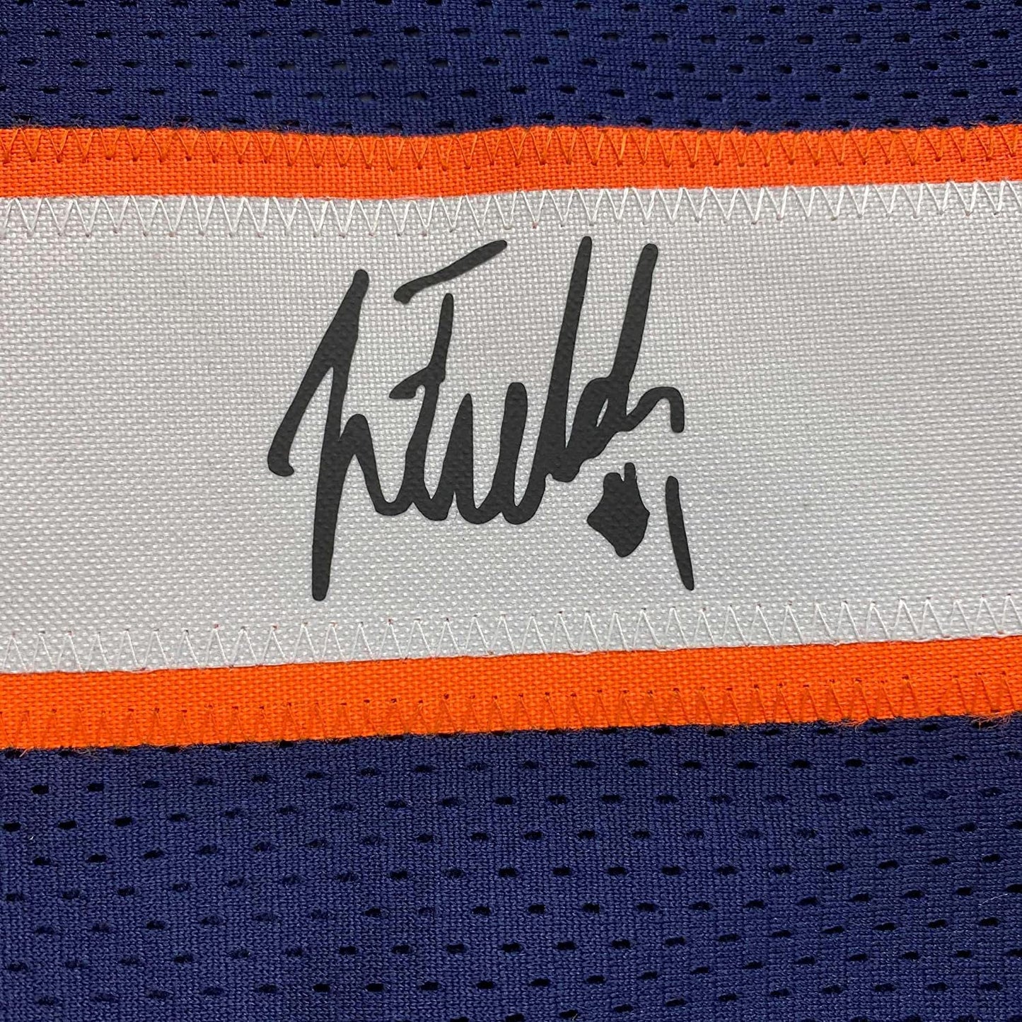 Framed Facsimile Autographed Justin Fields 35x39 Chicago Blue Reprint Laser Auto Football Jersey