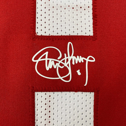 Framed Facsimile Autographed Steve Young 35x39 San Francisco White Reprint Laser Auto Football Jersey Size Men's XL