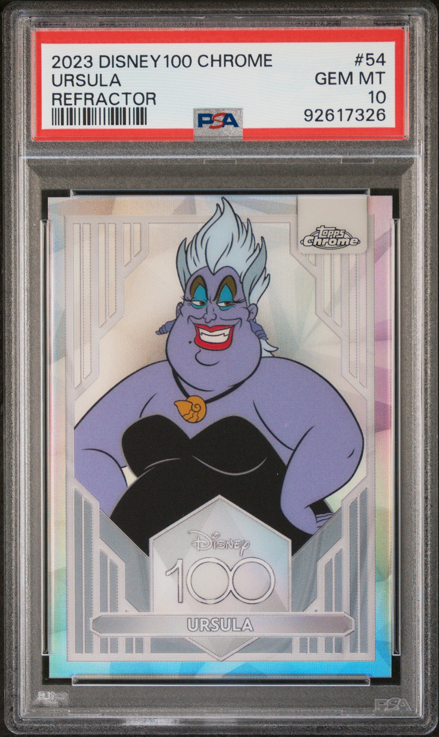 Graded 2023 Topps Chrome Disney 100 Ursula #54 Refractor The Little Mermaid Trading Card PSA 10 Gem Mint