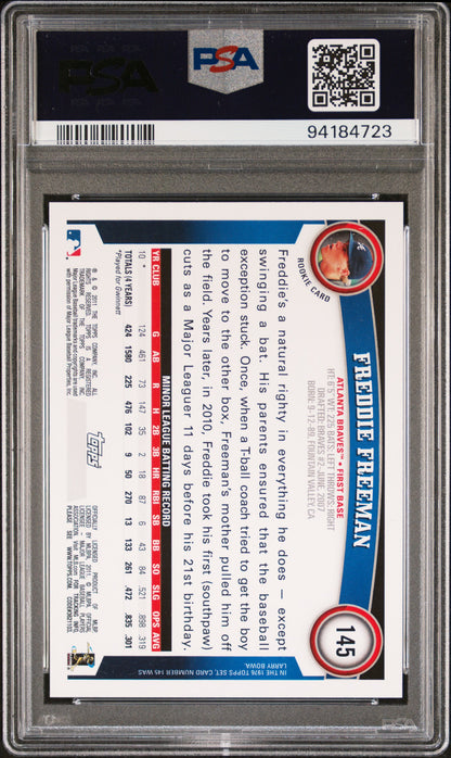 Graded 2011 Topps Freddie Freeman #145 Rookie RC Baseball Card PSA 10 Gem Mint