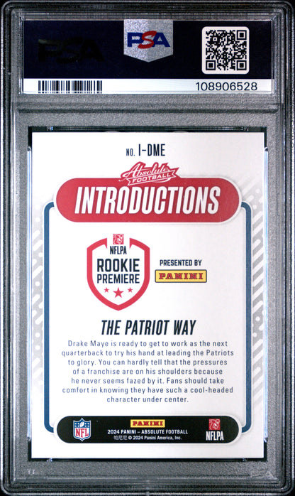 Graded 2024 Panini Absolute Drake Maye #IDME Introductions Rookie RC Football Card PSA 9 Mint
