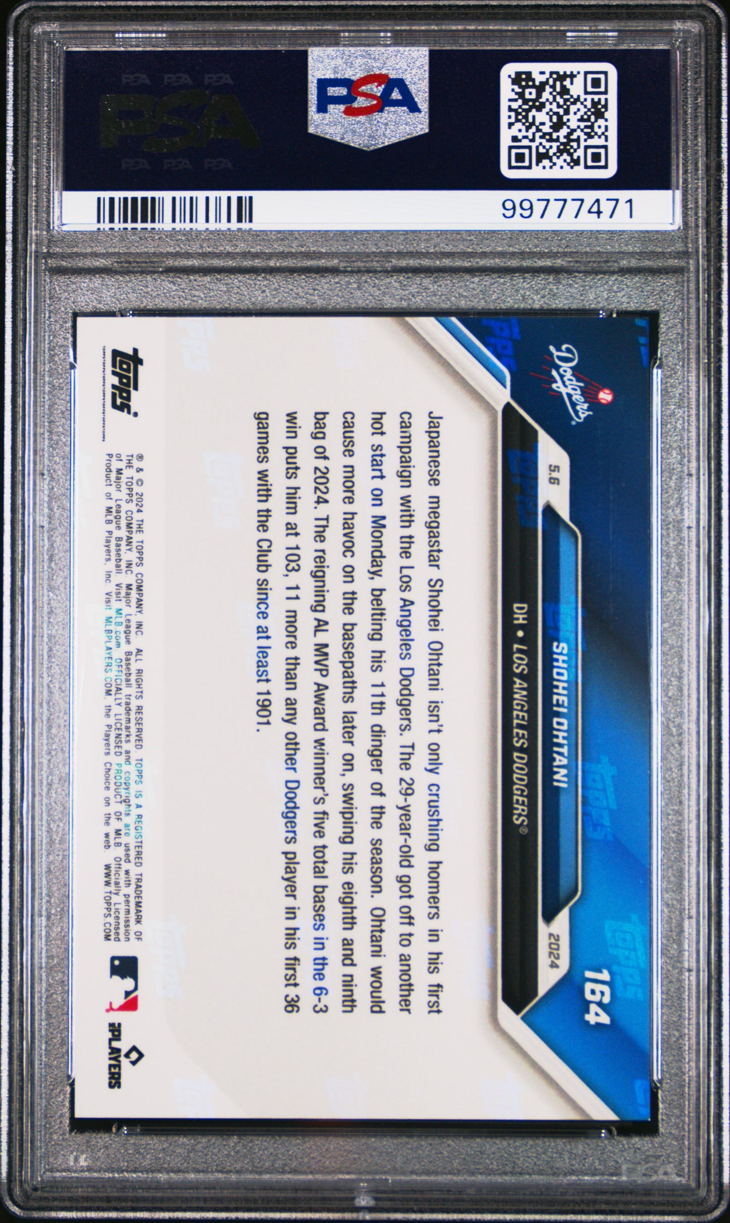 Graded 2024 Topps Now Shohei Ohtani #164 Baseball Card PSA 10 Gem Mint