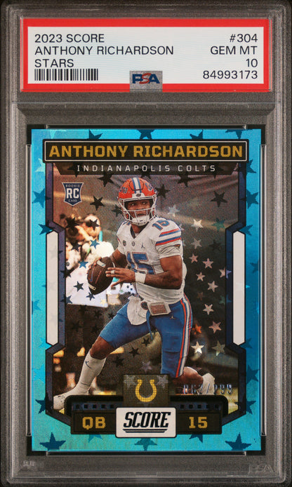 Graded 2023 Panini Score Anthony Richardson #304 Stars Rookie RC Football Card PSA 10 Gem Mint