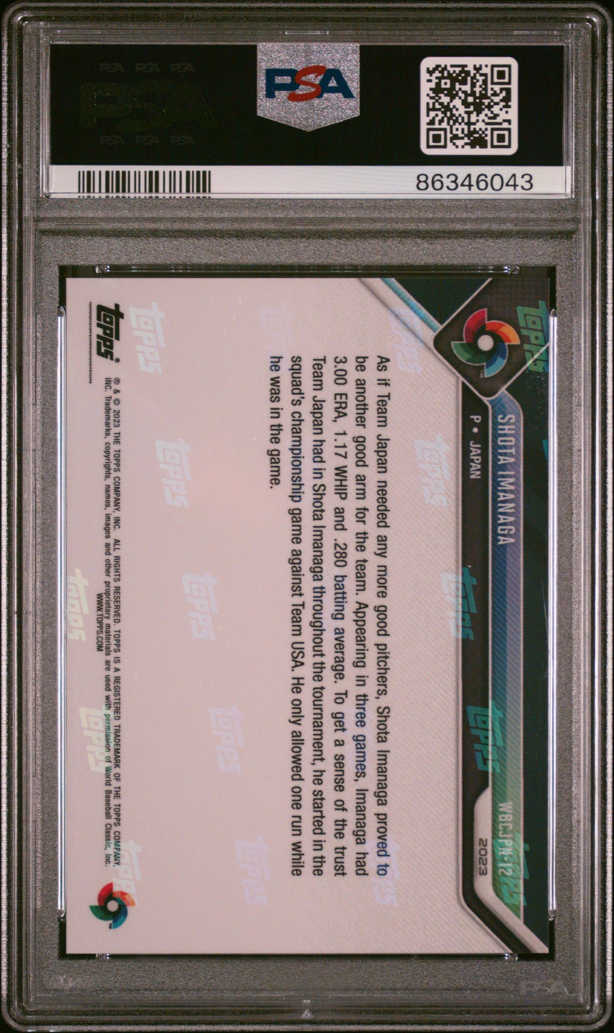 Graded 2023 Topps Now Shota Imanaga #WBCJPN12 WBC Champions Team Rookie RC Baseball Card PSA 10 Gem Mint