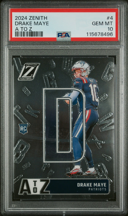 Graded 2024 Panini Zenith Drake Maye #4 A to Z Rookie RC Football Card PSA 10 Gem Mint