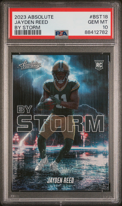 Graded 2023 Panini Absolute Jayden Reed #BST18 Rookie RC Football Card PSA 10 Gem Mint
