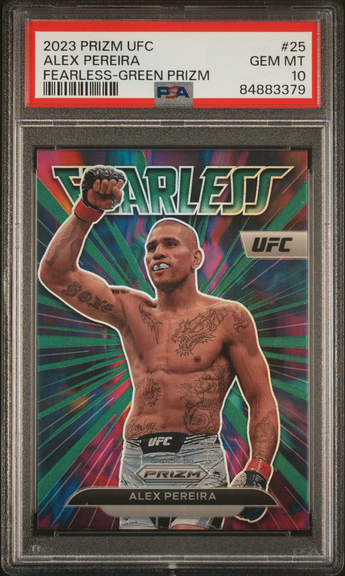 Graded 2023 Panini Prizm UFC Alex Pereira #25 Fearless Green Prizm Rookie RC UFC MMA Card PSA 10 Gem Mint