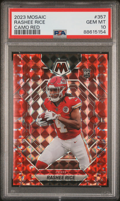 Graded 2023 Panini Mosaic Rashee Rice #357 Camo Red Rookie RC Football Card PSA 10 Gem Mint