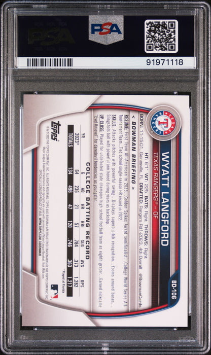 Graded 2023 Topps Bowman Draft Wyatt Langford #BD106 Rookie RC Baseball Card PSA 9 Mint