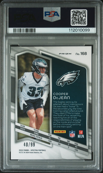 Graded 2024 Panini Spectra Cooper DeJean #168 Celestial /99 Rookie RC Football Card PSA 10 Gem Mint