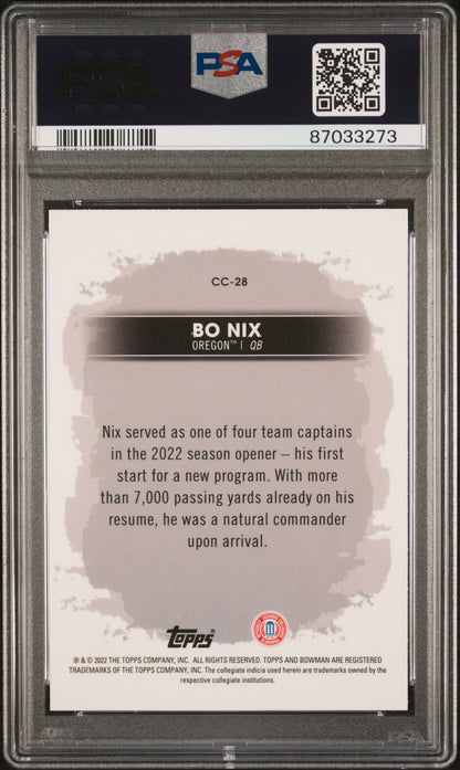 Graded 2022 Bowmans Best University Bo Nix #CC28 Campus Captains Rookie RC Football Card PSA 10 Gem Mint