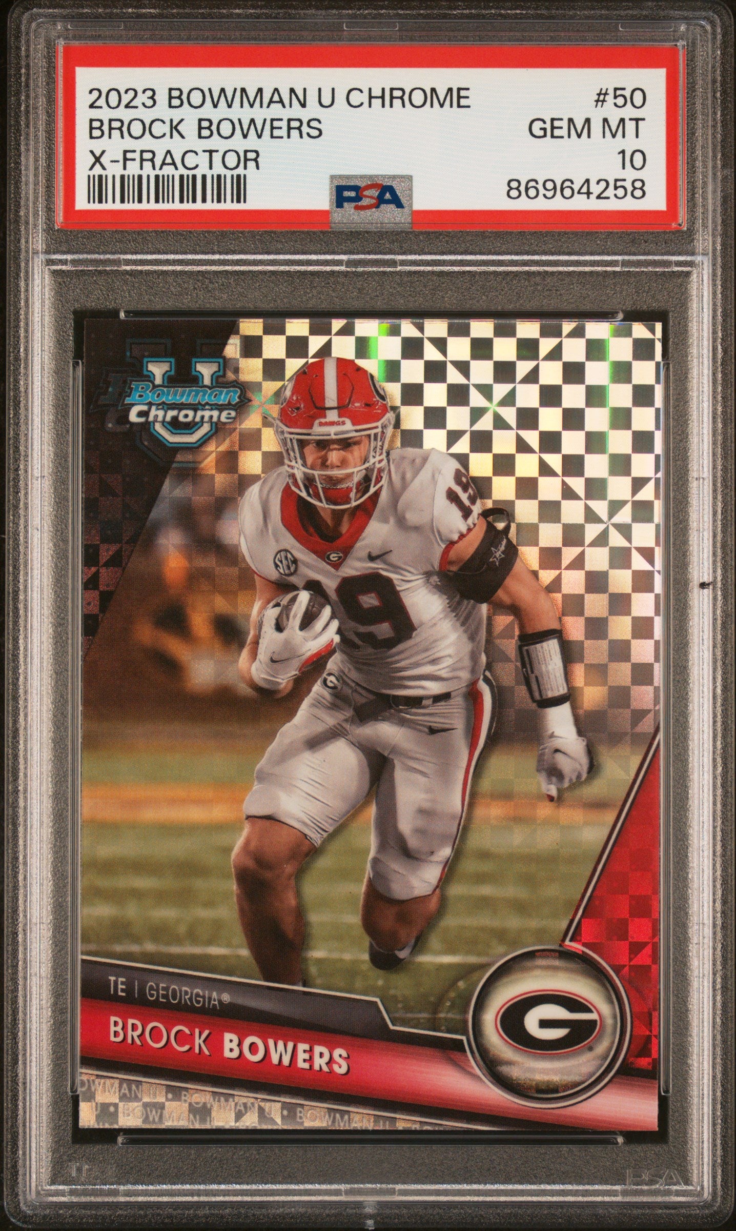 Graded 2023 Bowman U Chrome Brock Bowers #50 X-Fractor Rookie RC Football Card PSA 10 Gem Mint