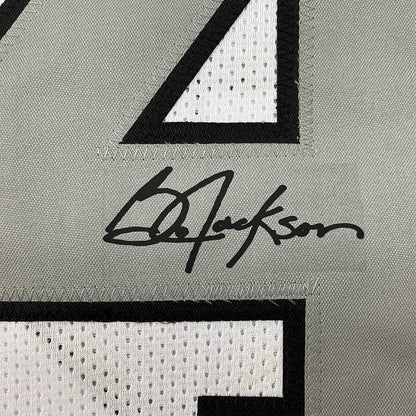 Framed Facsimile Autographed Bo Jackson 35x39 Oakland Las Vegas Color Rush White Reprint Laser Auto Football Jersey Size Men's XL