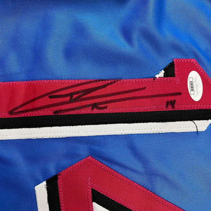 Framed Autographed/Signed Tyler Herro 35x39 Miami Blue Vice City Basketball Jersey JSA COA