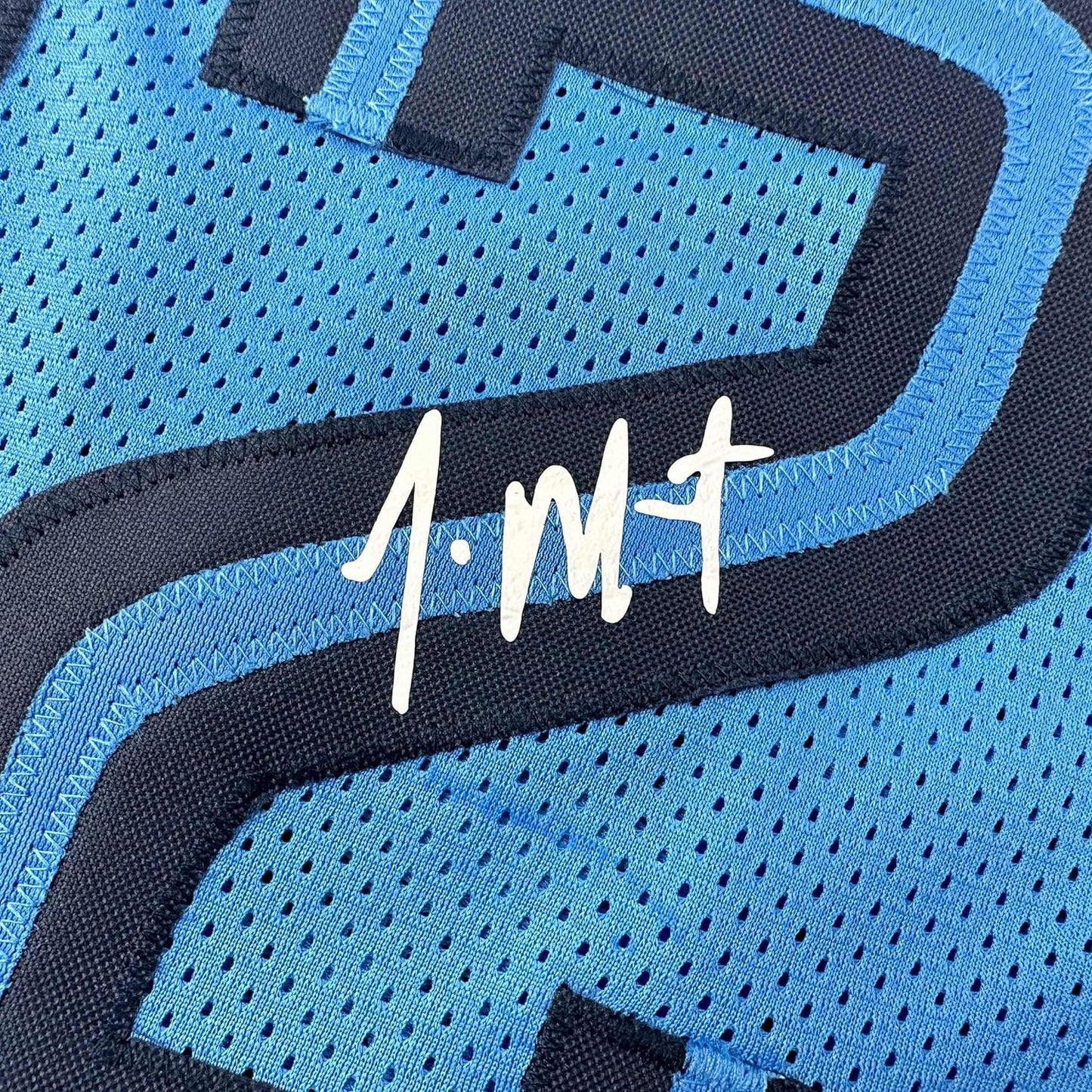 Framed Facsimile Autographed Ja Morant 35x39 Memphis Light Blue Reprint Laser Auto Basketball Jersey