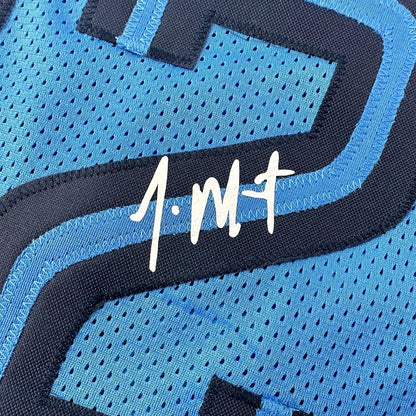 Framed Facsimile Autographed Ja Morant 35x39 Memphis Light Blue Reprint Laser Auto Basketball Jersey