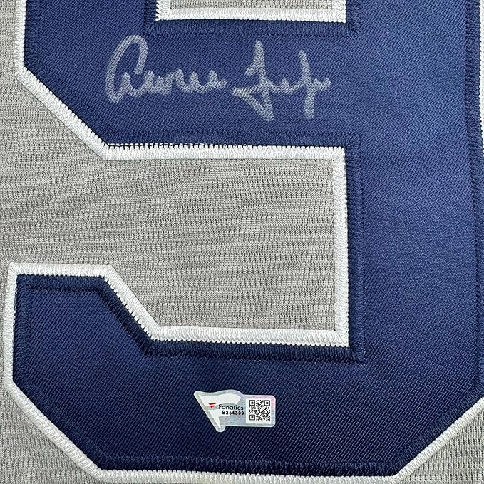 Framed Autographed/Signed Aaron Judge 35x39 New York Yankees Authentic Majestic Grey Baseball Jersey Fanatics COA