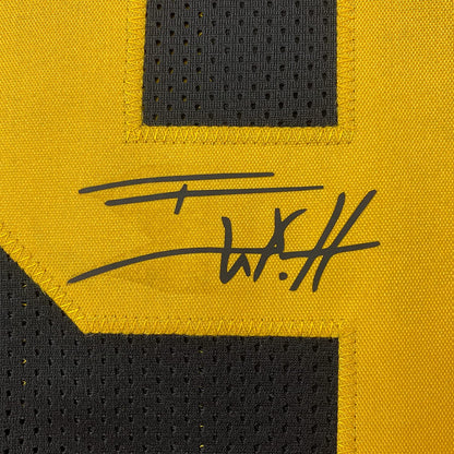 Framed Facsimile Autographed T.J. TJ Watt 35x39 Pittsburgh Color Rush Reprint Laser Auto Football Jersey Size Men's XL