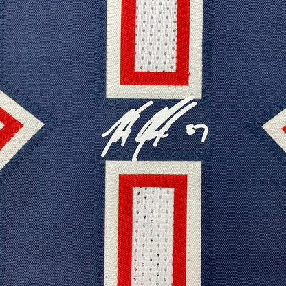 Framed Facsimile Autographed Rob Gronk Gronkowski 35x39 New England White Reprint Laser Auto Football Jersey