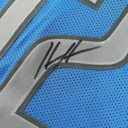 Framed Autographed/Signed Hendon Hooker 35x39 Detroit Blue Football Jersey Beckett BAS COA