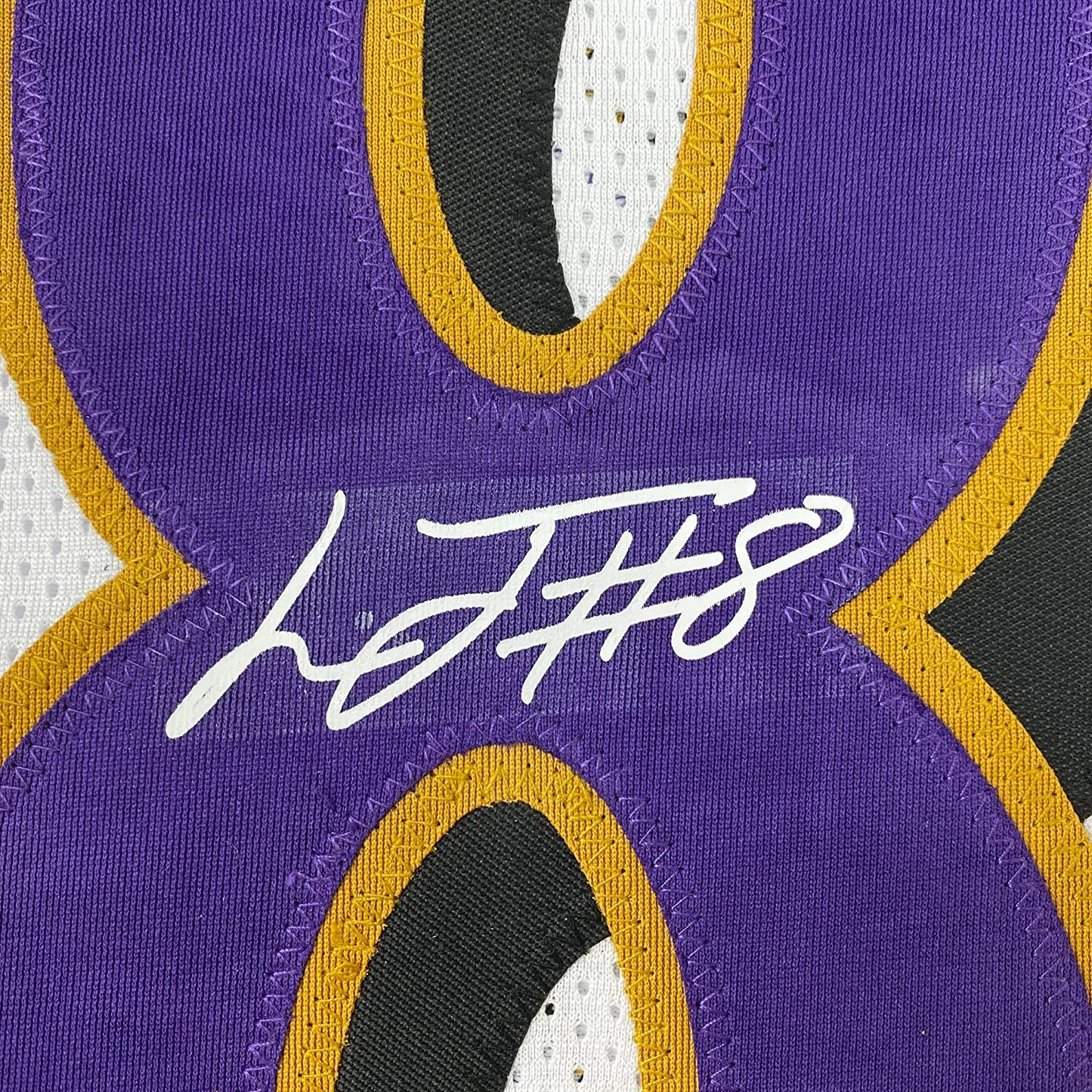 Framed Facsimile Autographed Lamar Jackson 35x39 Baltimore White Reprint Laser Auto Football Jersey Size Men's XL