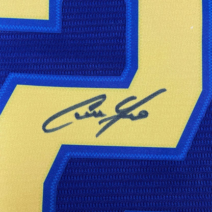 Framed Autographed/Signed Christian Yelich 35x39 Milwaukee Brewers Blue Alternate Baseball Jersey JSA COA