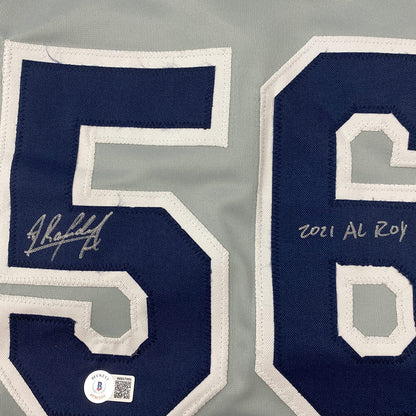 Framed Autographed/Signed Randy Arozarena 35x39 Tampa Bay Grey Baseball Jersey Beckett BAS COA