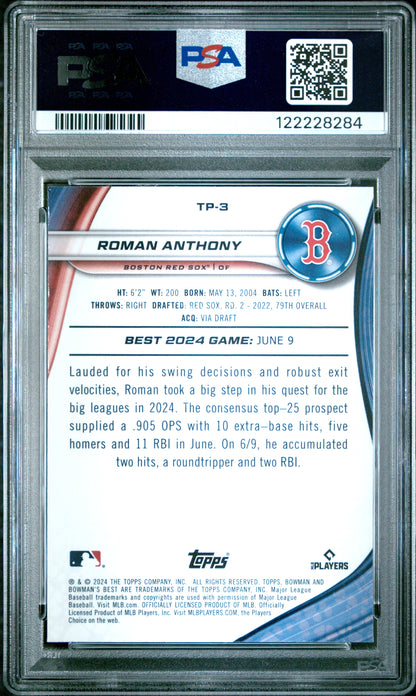 Graded 2024 Topps Bowmans Best Roman Anthony #TP3 Top Prospects Rookie RC Baseball Card PSA 8 Near Mint