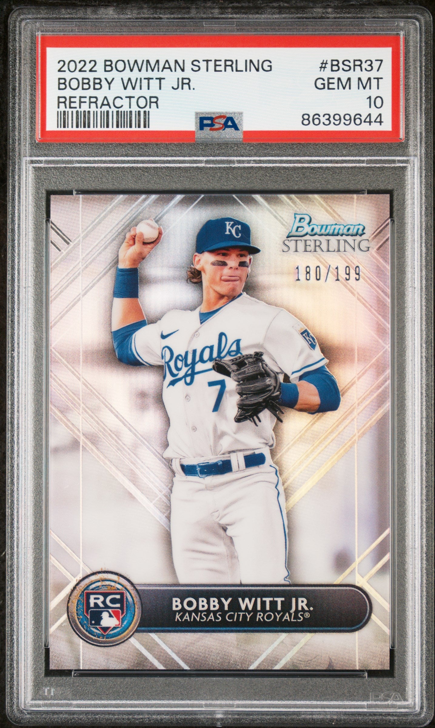 Graded 2022 Topps Bowman Sterling Bobby Witt Jr. #BSR37 Refractor #/199 Rookie RC Baseball Card PSA 10 Gem Mint