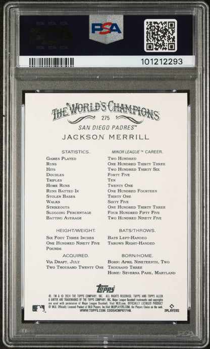 Graded 2024 Topps Allen & Ginter Jackson Merrill #275 Rookie RC Baseball Card PSA 10 Gem Mint