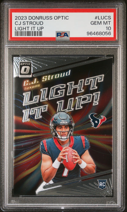 Graded 2023 Panini Donruss Optic CJ Stroud #LUCS Light It Up Rookie RC Football Card PSA 10 Gem Mint