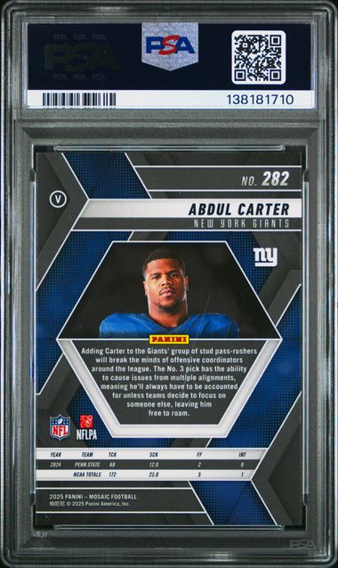 Graded 2025 Panini Mosaic Abdul Carter #282 Variation Rookie RC Football Card PSA 10 Gem Mint