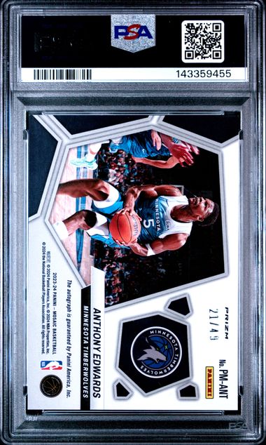 Graded 2023 Panini Mosaic Anthony Edwards #PMANT /49 Pictographs Blue Auto Basketball Card PSA 9 Mint