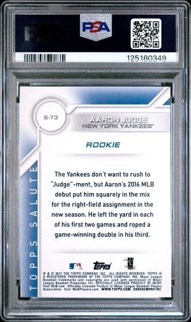Graded 2017 Topps Salute Aaron Judge #S73 Rookie RC Baseball Card PSA 10 Gem Mint