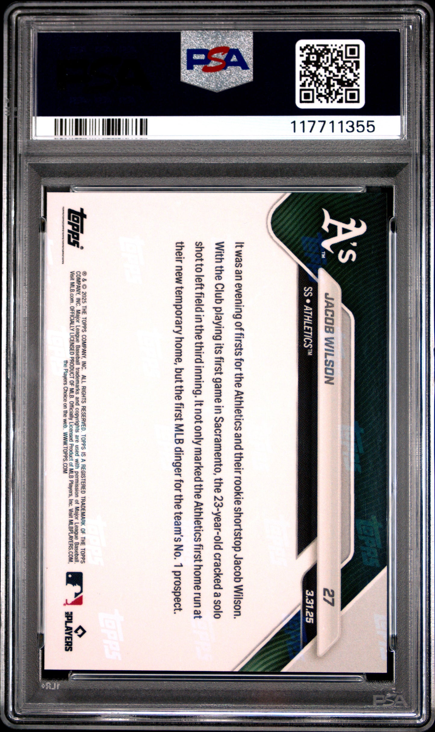 Graded 2025 Topps Now Jacob Wilson #27 Rookie RC Baseball Card PSA 9 Mint