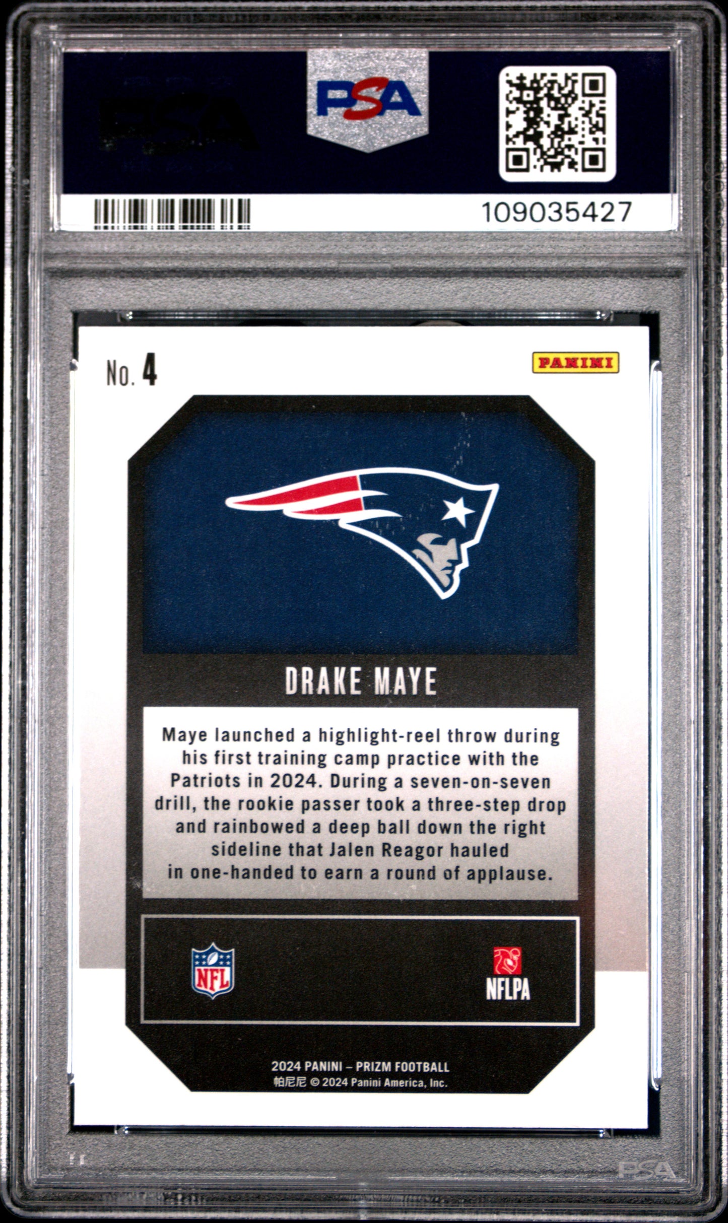 Graded 2024 Panini Prizm Drake Maye #4 Emergent Rookie RC Football Card PSA 10 Gem Mint