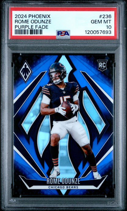 Graded 2024 Panini Phoenix Rome Odunze #236 Purple Fade Rookie RC Football Card PSA 10 Gem Mint