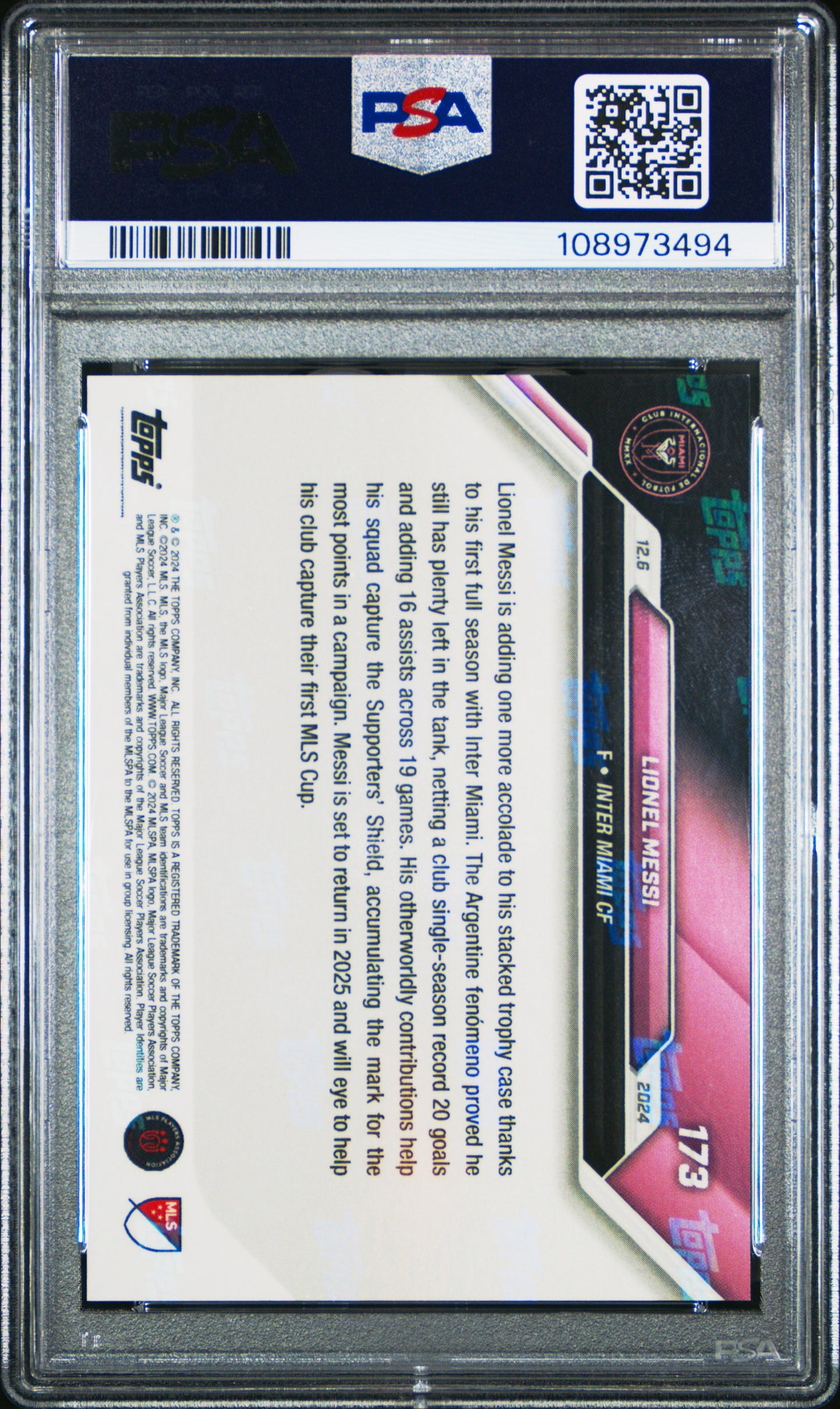 Graded 2024 Topps Now MLS Lionel Messi #173 Soccer Card PSA 7 Near Mint