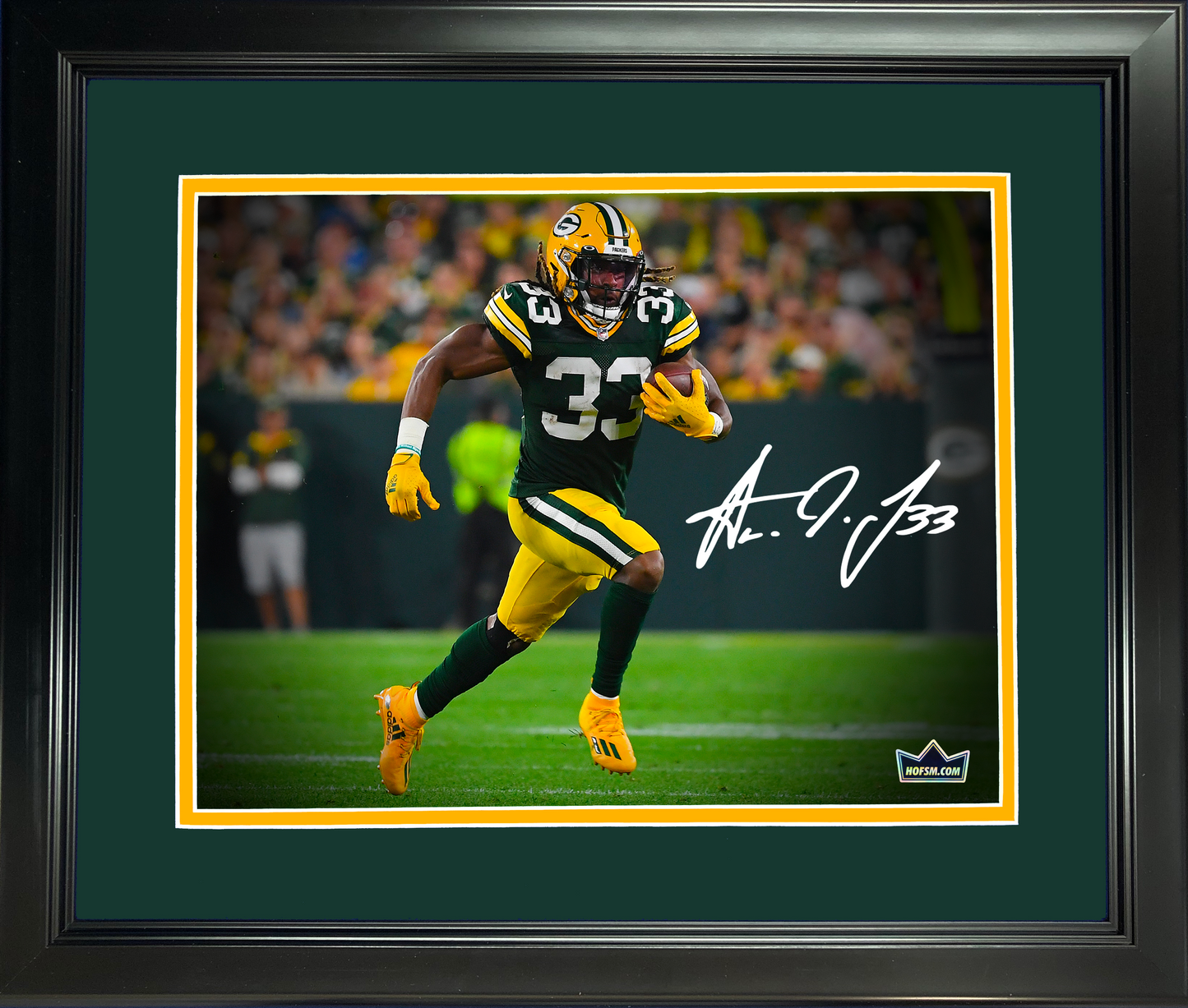 Framed Aaron Jones Green Bay Packers Facsimile Laser Engraved Signature Auto 11"x14"Football Photo HOFSM Holo