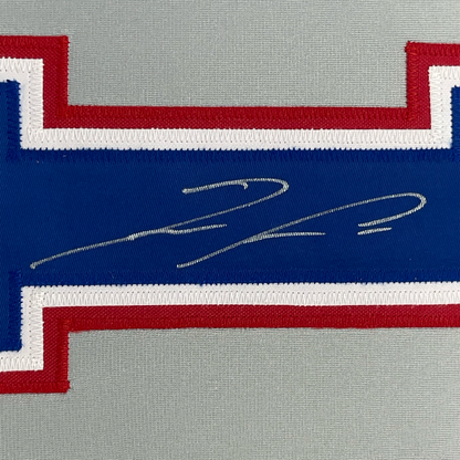 Framed Autographed/Signed Ronald Acuna Jr. 35x39 Atlanta Grey Retro Baseball Jersey Beckett BAS COA