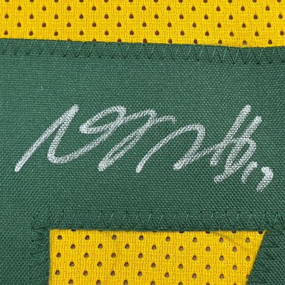 Framed Autographed/Signed Davante Adams 35x39 Green Bay Packers Yellow Football Jersey JSA COA