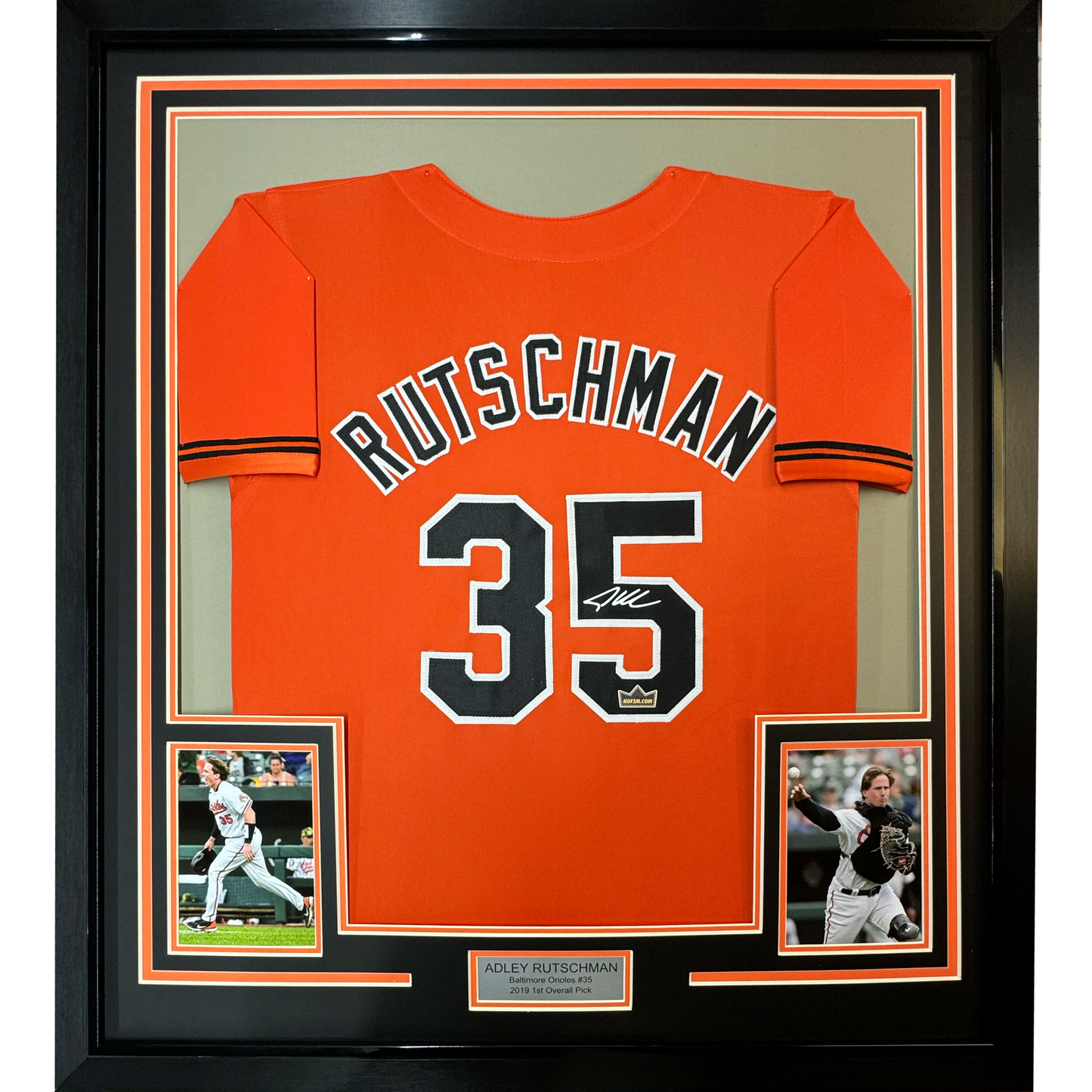 Framed Facsimile Autographed Adley Rutschman 35x39 Baltimore Orange Reprint Laser Auto Baseball Jersey