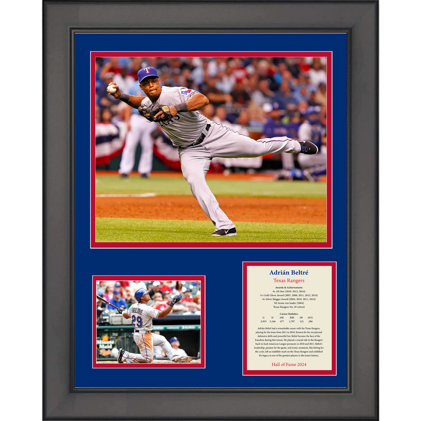 Framed Adrian Beltre Hall of Fame Baseball 11"x14" Three Photo Collage