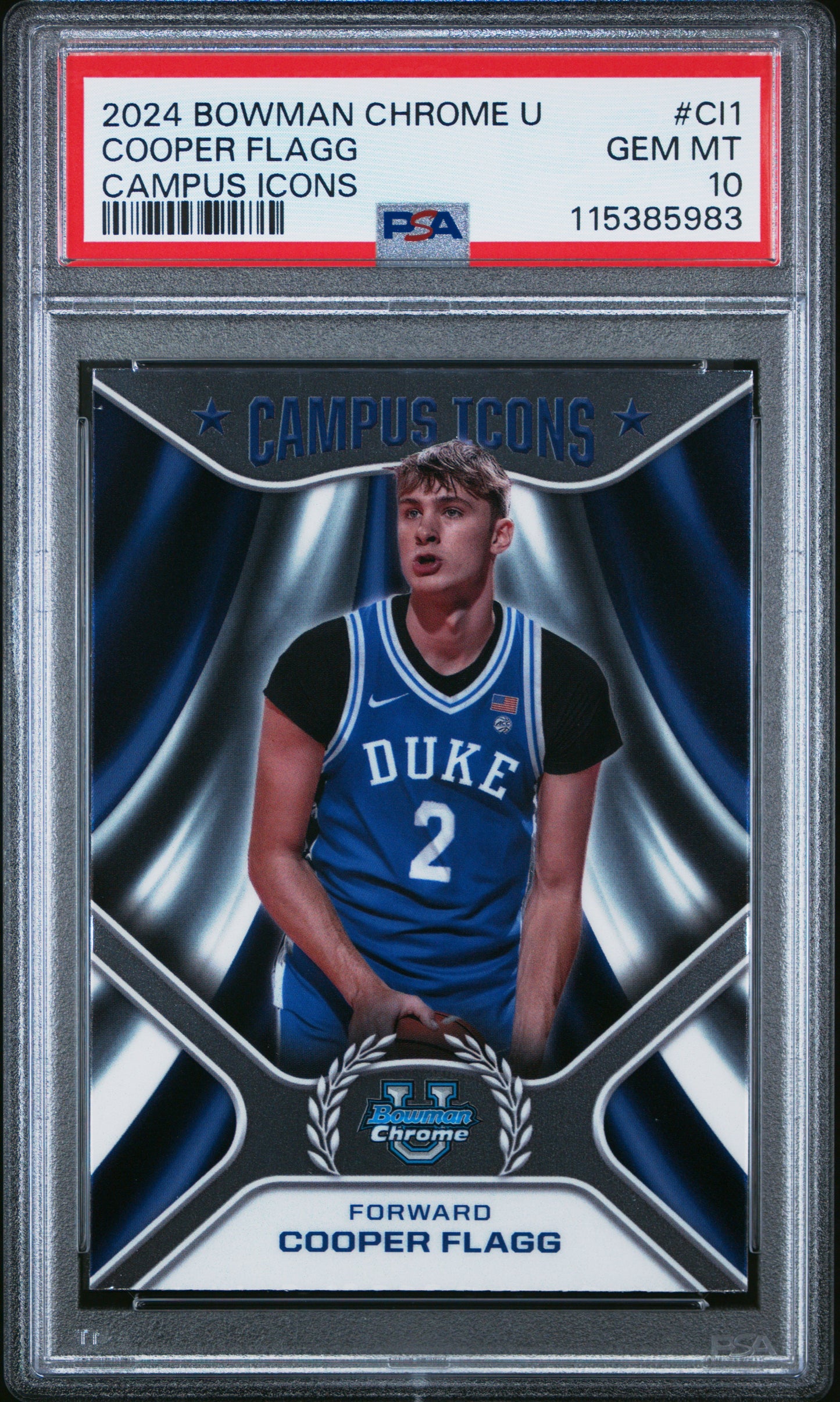 Graded 2024 Topps Bowman Chrome U Cooper Flagg #CI1 Campus Icons Rookie RC Basketball Card PSA 10 Gem Mint