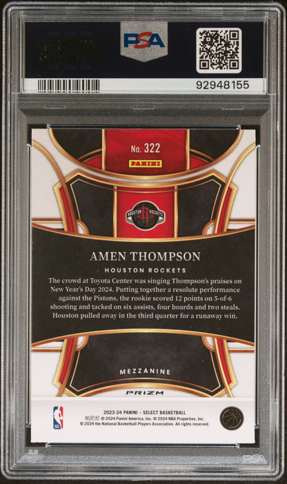 Graded 2023 Panini Select Amen Thompson #322 Orange Tectonic Rookie RC Basketball Card PSA 10 Gem Mint