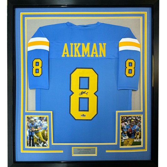 Framed Facsimile Autographed Troy Aikman 35x39 UCLA Blue Reprint Laser Auto College Football Jersey Size Men's XL
