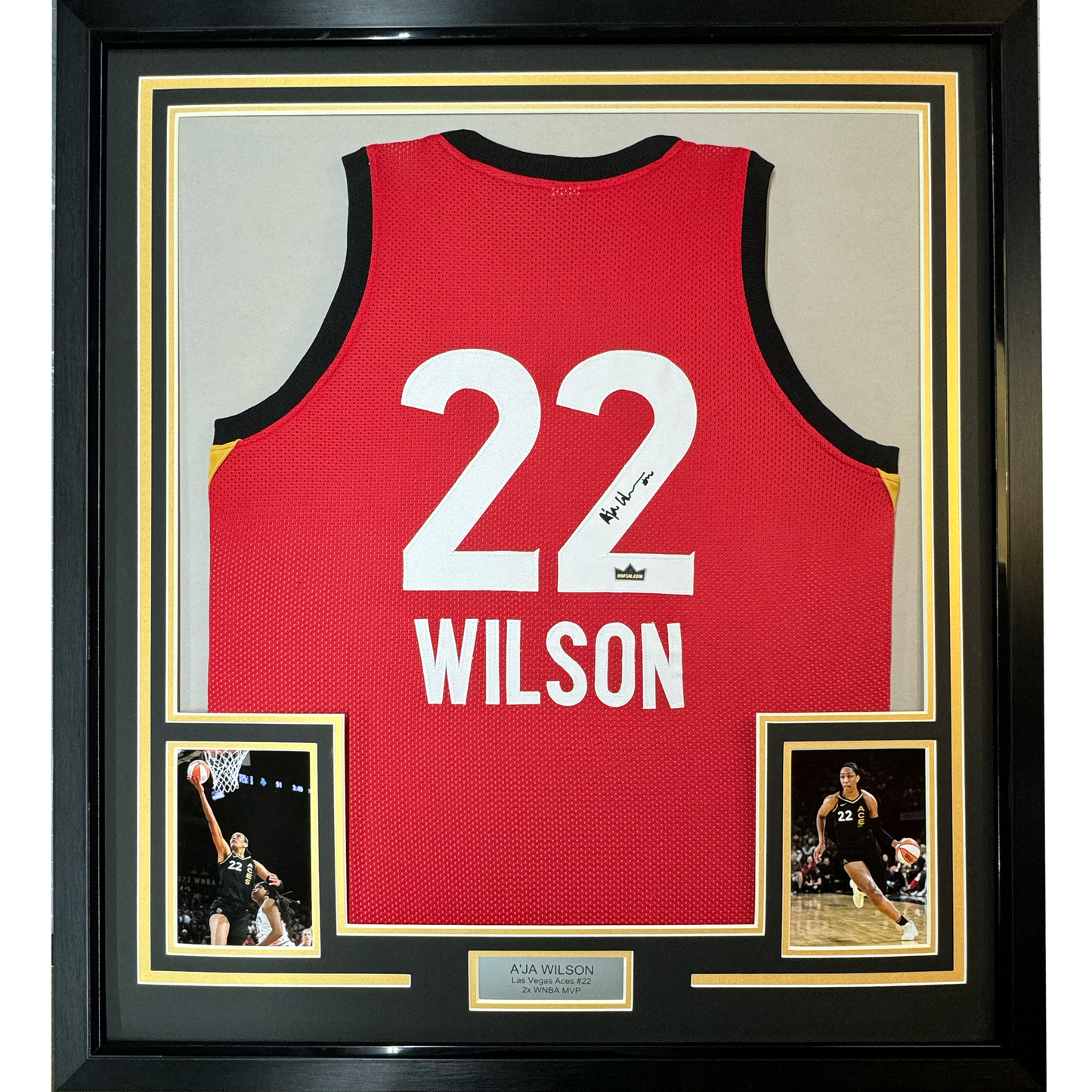 Framed Facsimile Autographed A'ja Wilson 35x39 Las Vegas Red Reprint Laser Auto Basketball Jersey