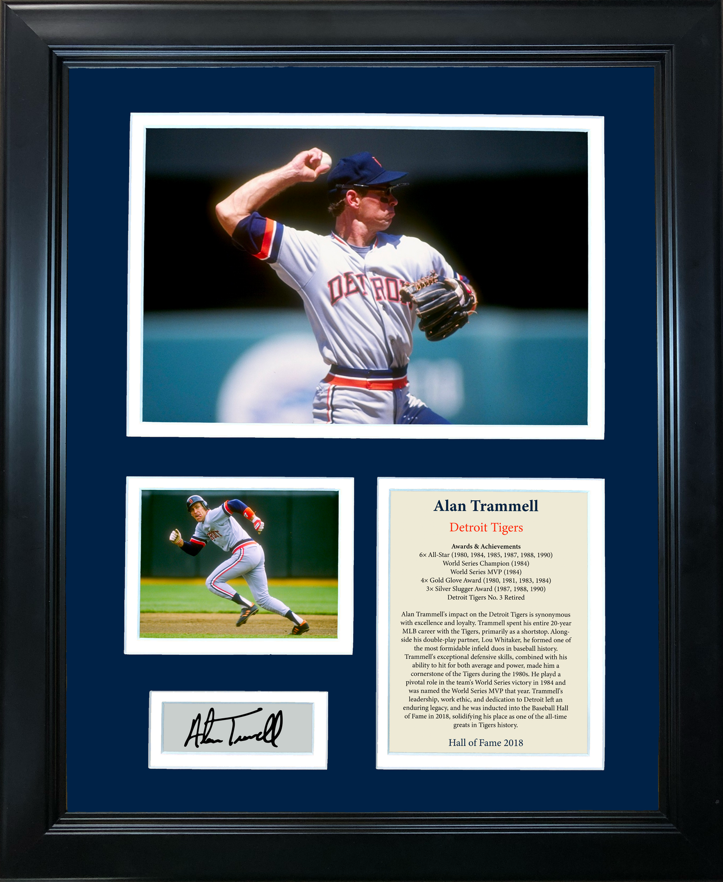Framed Alan Trammell Hall of Fame Facsimile Laser Engraved Signature Auto Detroit Tigers Baseball 11"x14"Photo Sig Collage